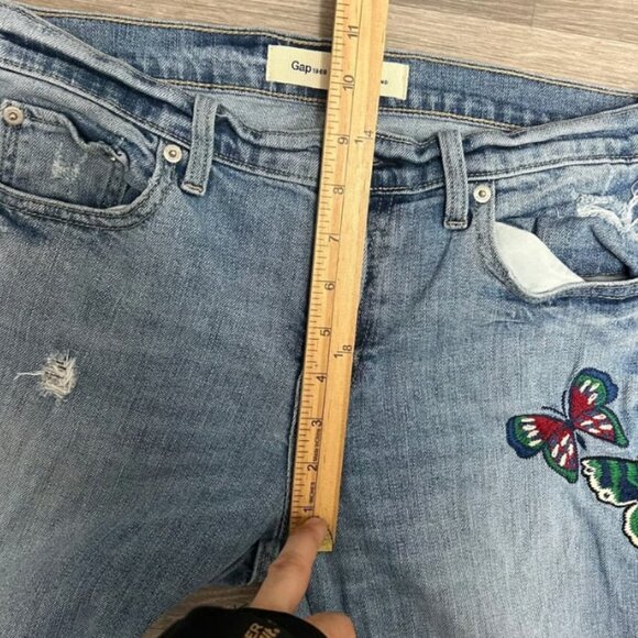 Gap Best Girlfriend Blue Jeans Womens 27 30x25 Embroidered Bird Butterfly Thrash - Picture 8 of 12